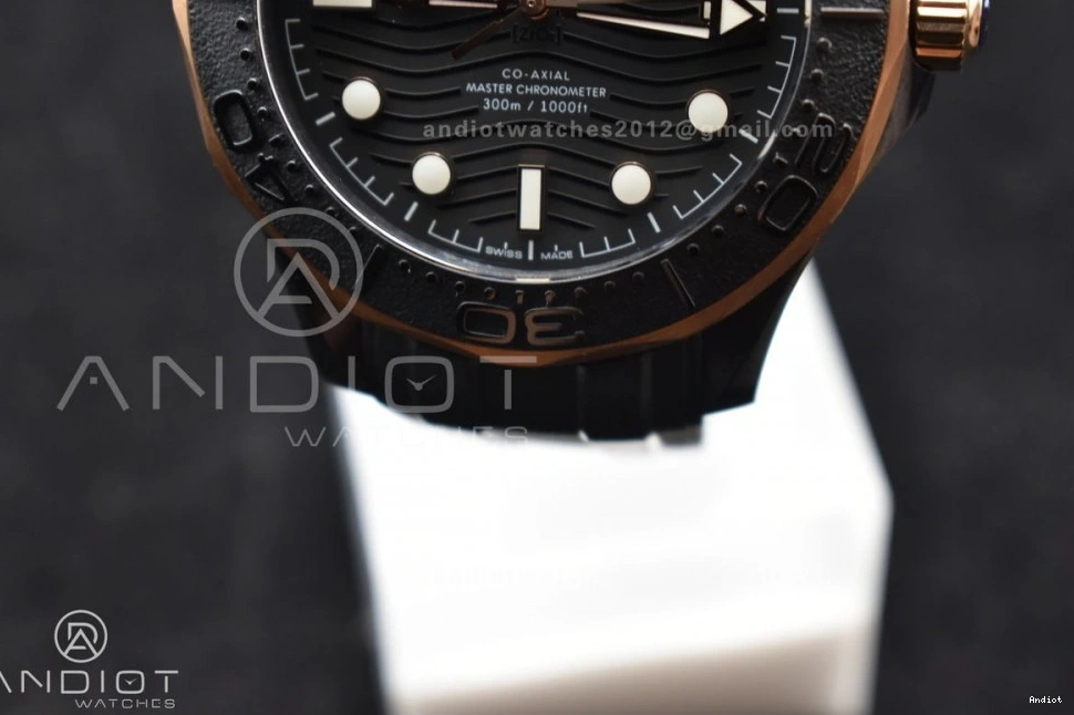 43.5mm 300m Bezel VSF Rubber Dial Seamaster Black Ceramic A8806 1:1 Edition on Black Best RG Strap Black 1230
